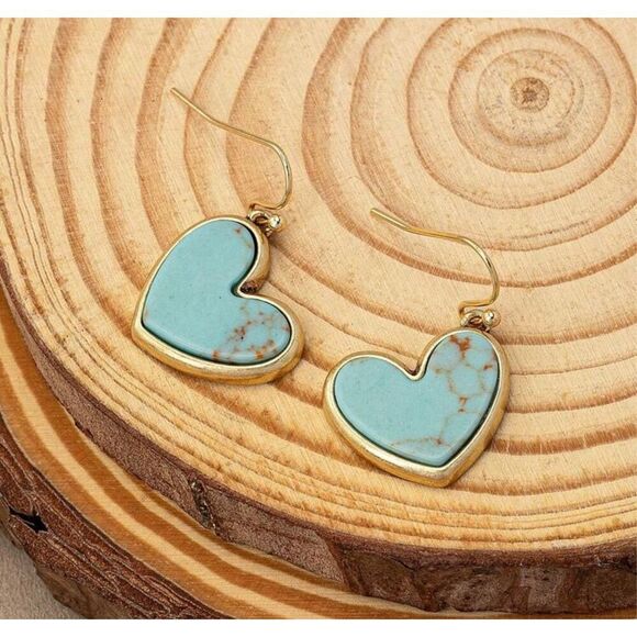 Turquoise Heart Earrings - Picture 2 of 4
